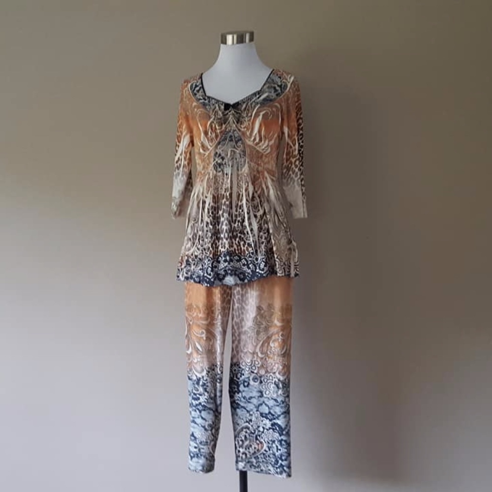 Lounge Set Leopard Print V Neck Elastic Pants Sm - image 6
